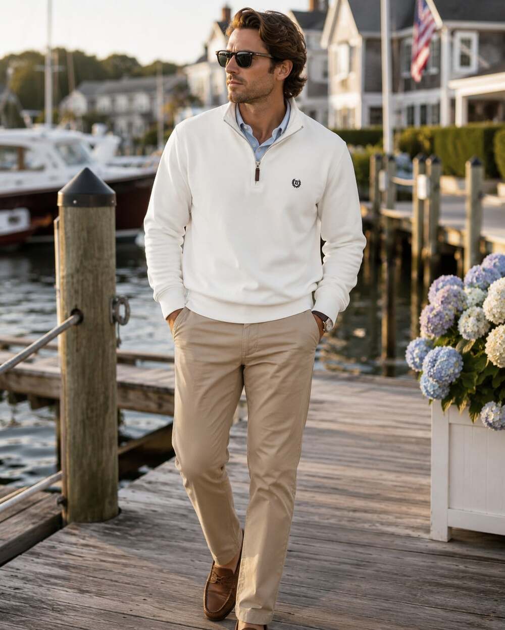 NWT Chaps Cream Quarter Zip Pullover Preppy Coastal Quiet Luxury Sweater